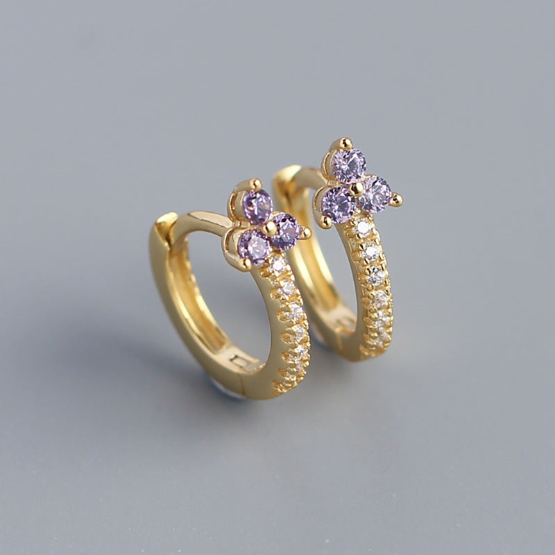 Luxury 925 Sterling Silver Floral Inlay Diamond Earrings