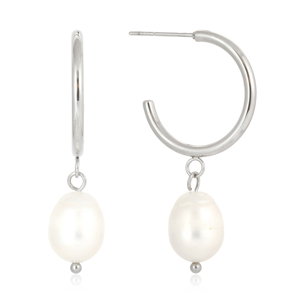 Minimalist Geometric Stainless Steel Plated Pearl Earrings for Women