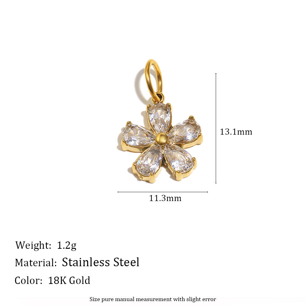Elegant 18K Gold Plated Stainless Steel Butterfly Flower Fruit Cubic Zirconia Charm Bar Pendant