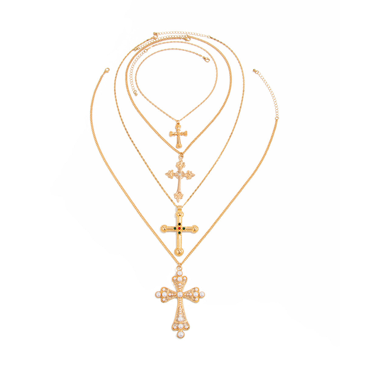 Collar con colgante de cruz geométrica Hip Hop con aleación bañada e incrustaciones de perlas de imitación para mujer