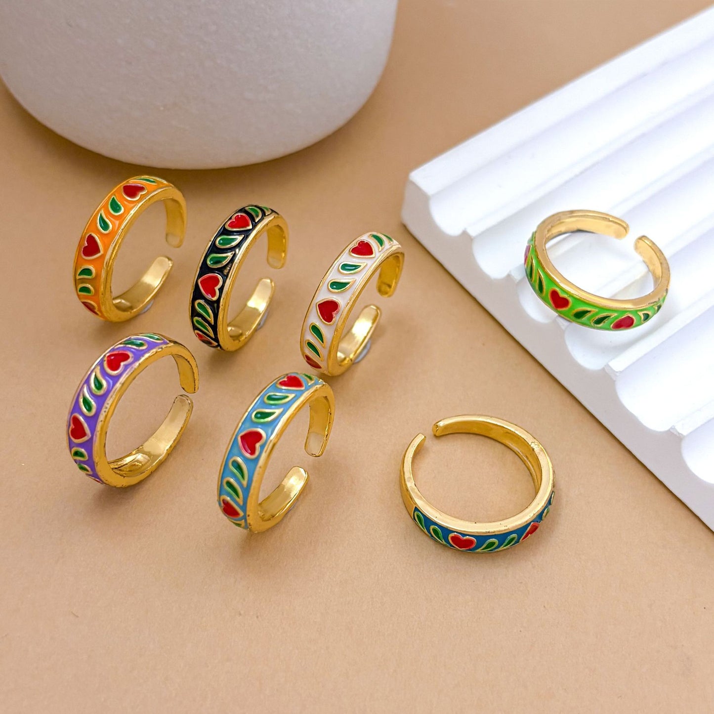 Anello aperto a cuore placcato oro dolce per le donne