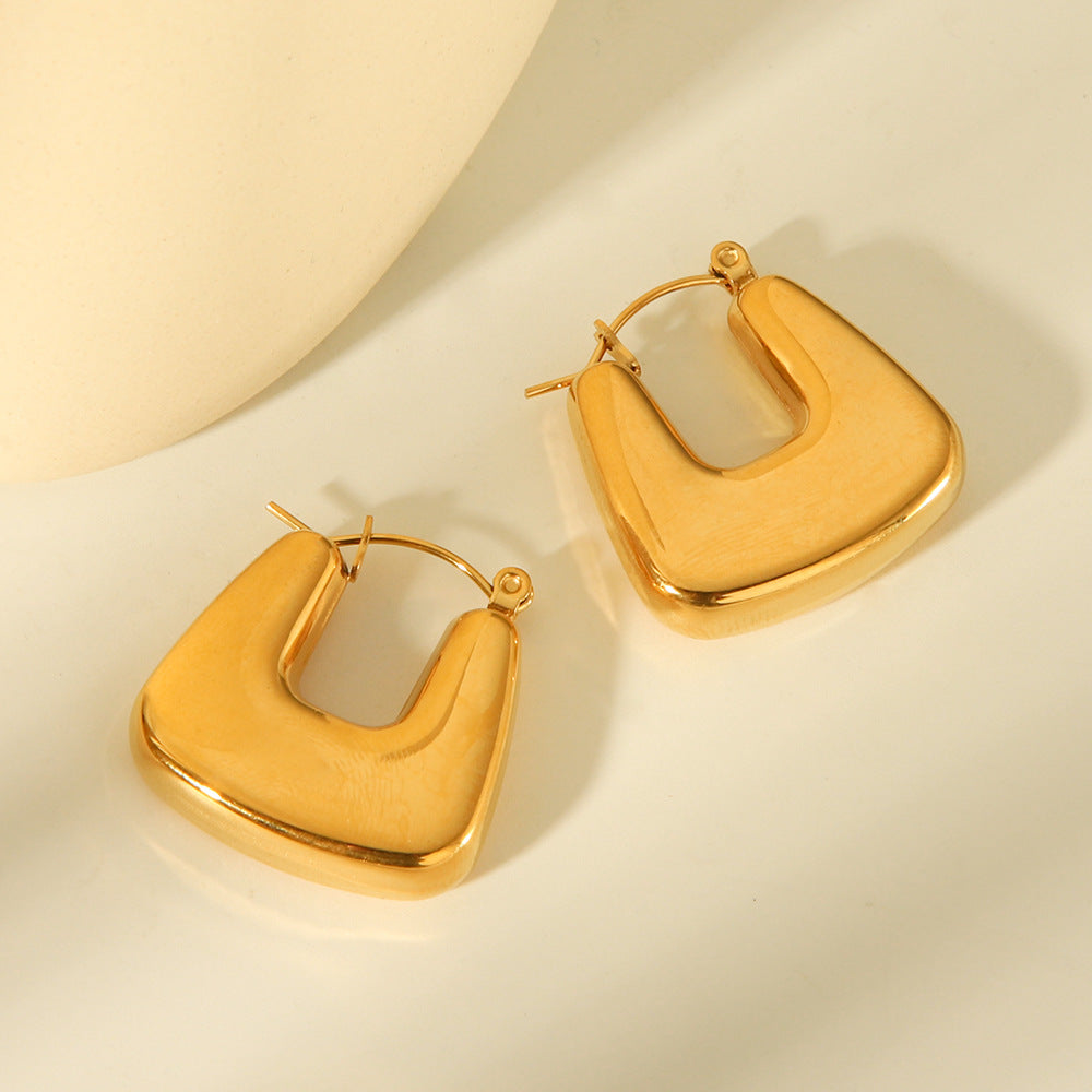 Pendientes de aro minimalistas geométricos huecos de acero inoxidable para mujer con acabado chapado