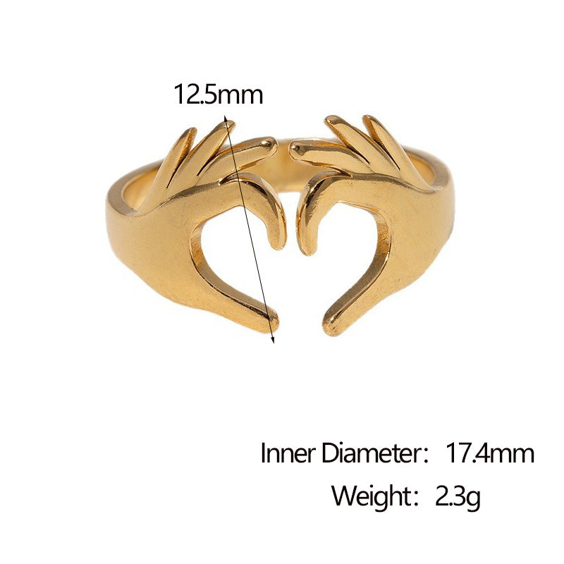 Fashion Minimalist Open Adjustable Heart Ring 18K Gold Plated Stainless Steel Jewelry for Women