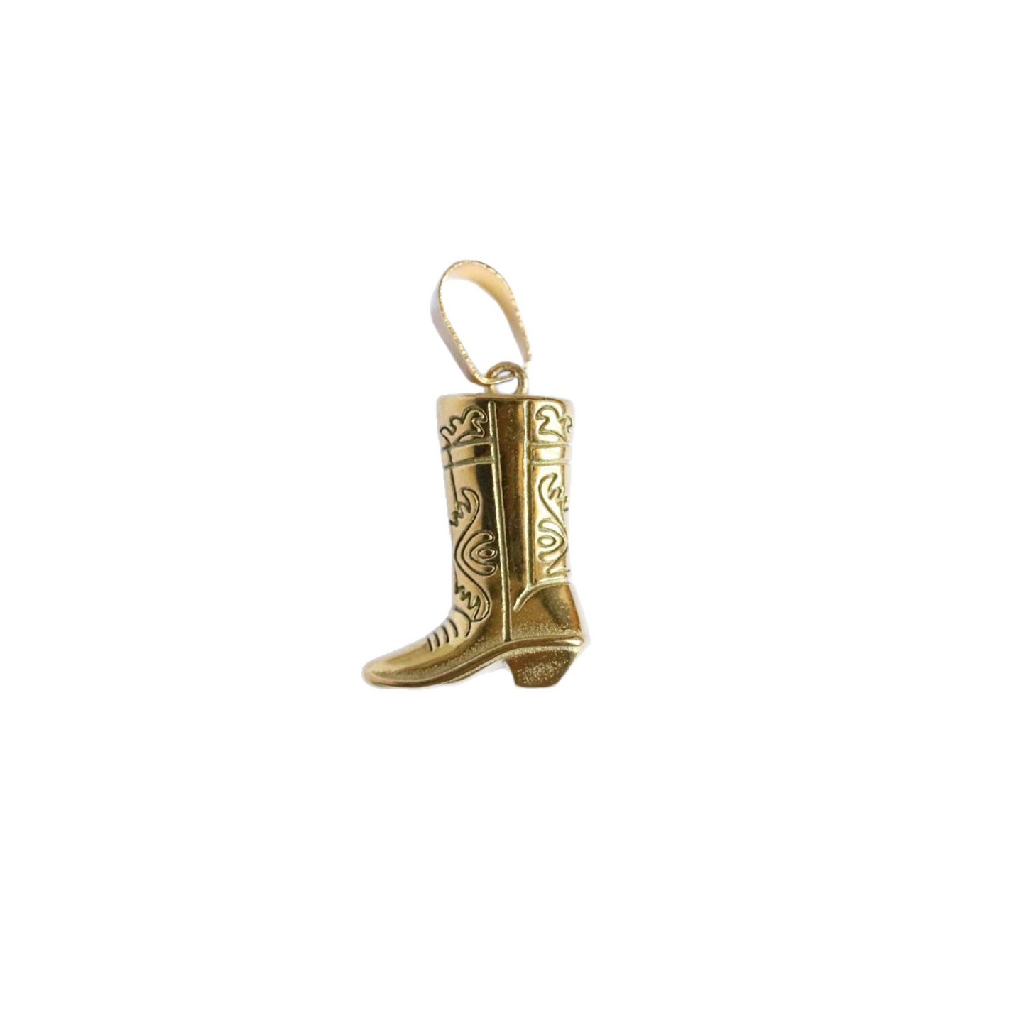Vintage 18K Gold Plated Stainless Steel Boot Horseshoe Charm Bar PVD