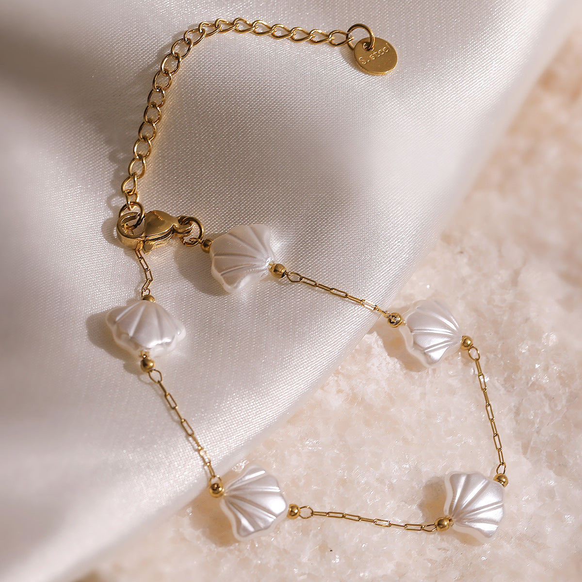 Minimalist Elegant Star Geometric Stainless Steel Plated Bracelet with Shell Pearl Irregular Design for Women