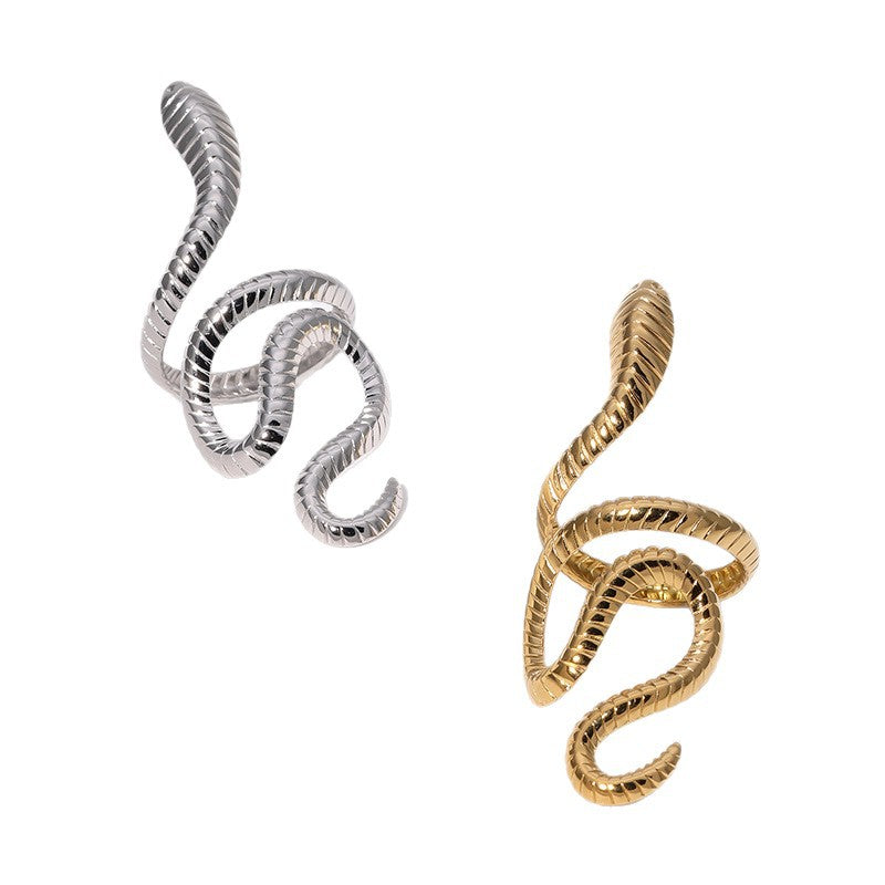 Minimalist Snake-Shaped Open Ring in Stainless Steel with Gold Plating for Women
