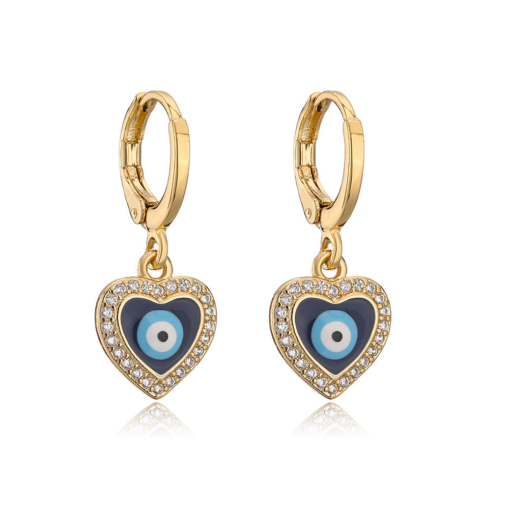 Casual Geometric Eye-Shaped Earrings for Women in Copper with Real Gold Plating and Zircon Inlay Enamel Finish