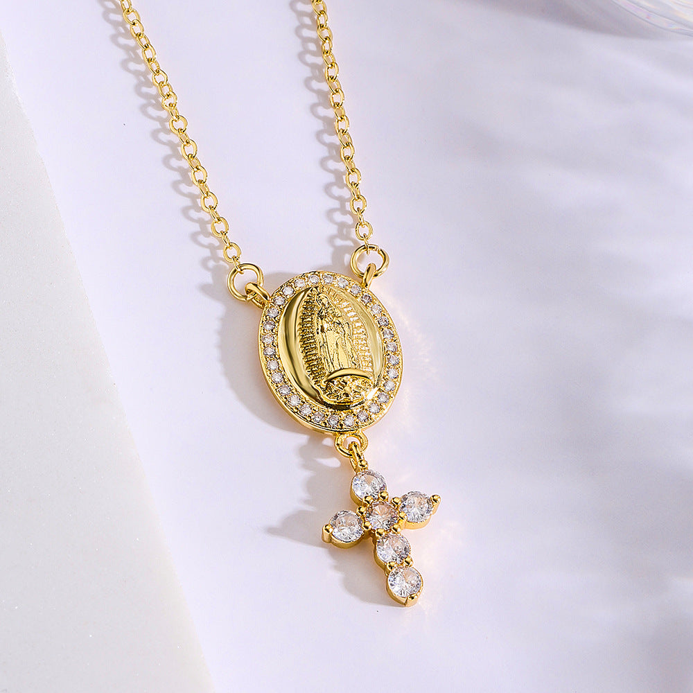 18K Gold Plated Brass Geometric Pendant Necklace with Cubic Zirconia for Women