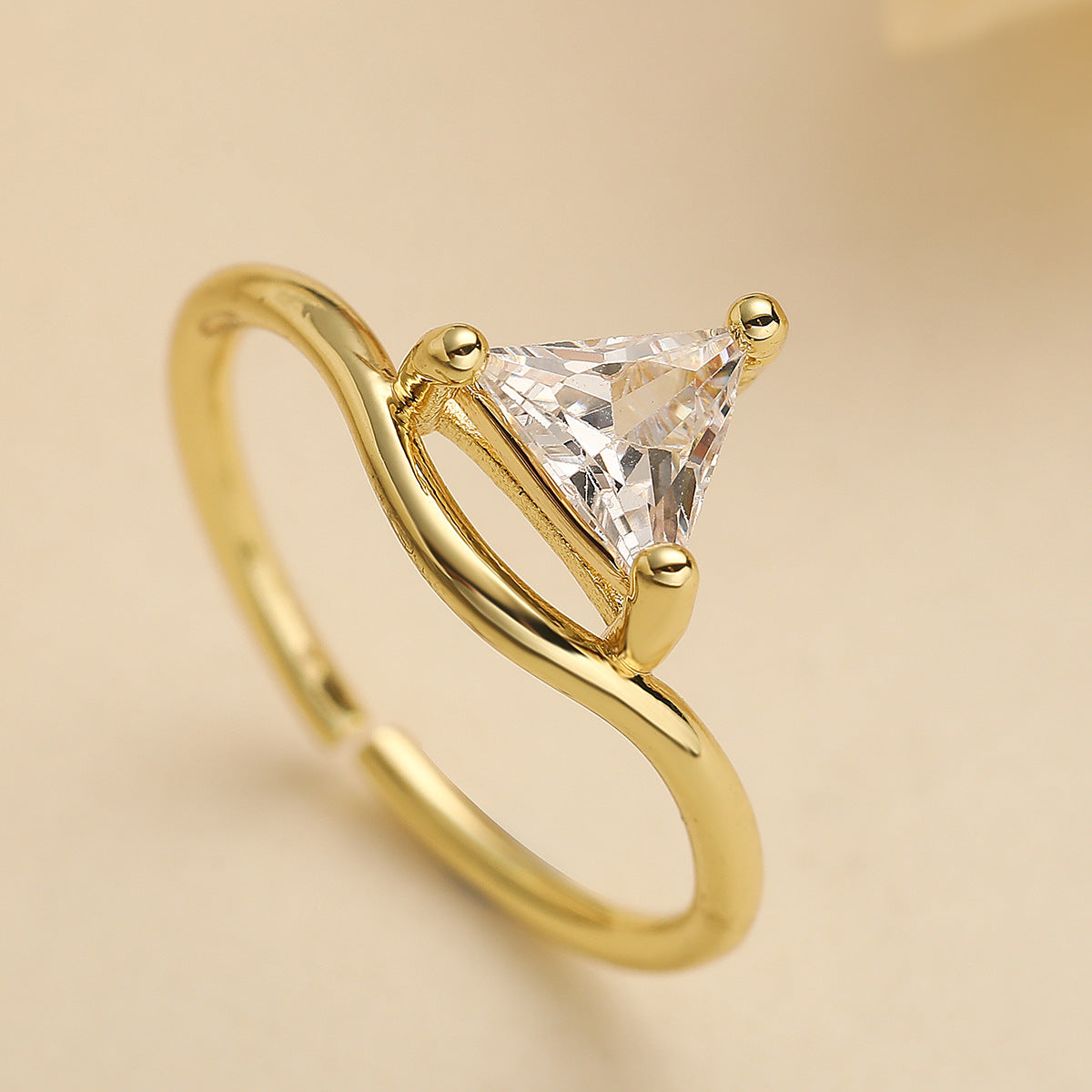 Minimalist Luxe Geometric Open Ring for Women in Brass with 18K Gold Plating and Zircon Inlay