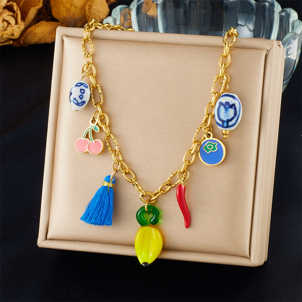 Stainless Steel Plated Star and Shell Pendant Necklace with Cable Chain for Women
