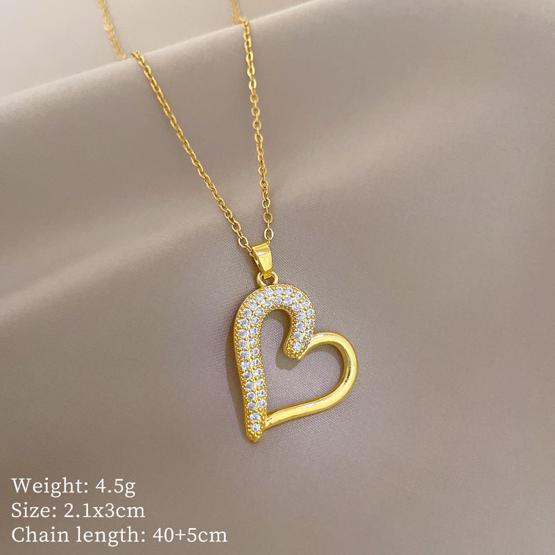 Sweet Cartoon Animal Micro-Inlaid Cubic Zirconia Brass Pendant Titanium Steel Necklace for Unisex