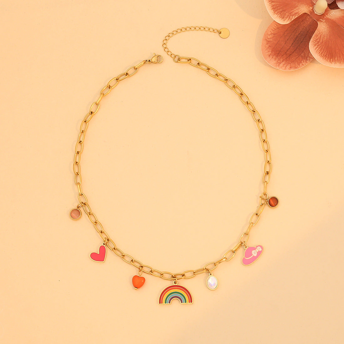 Collana Pendente a Cuore Arcobaleno alla Moda in Acciaio Inossidabile con Finitura Smaltata da Donna
