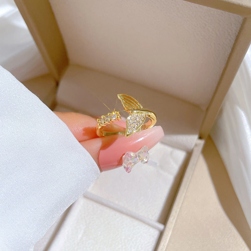 Cartoon Style Crown-Shaped Brass Ring with Gold Plating for Women, Adjustable Open Band Wedding Band