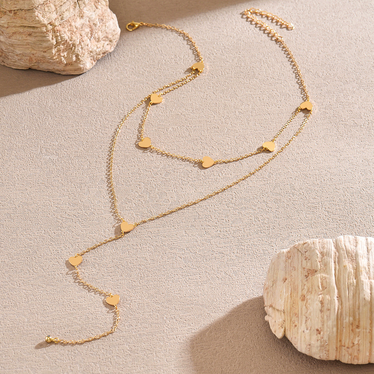 Minimalist Gold Plated Geometric Heart Pendant Long Tassel Necklace for Women