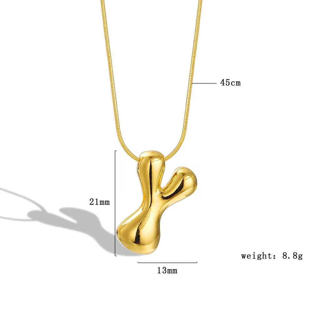 Luxury Balloon Bubble-Shaped Letter Necklace in Titanium Steel with Gold Plating, Snake Chain, Unisex Alphabet Pendant Jewelry