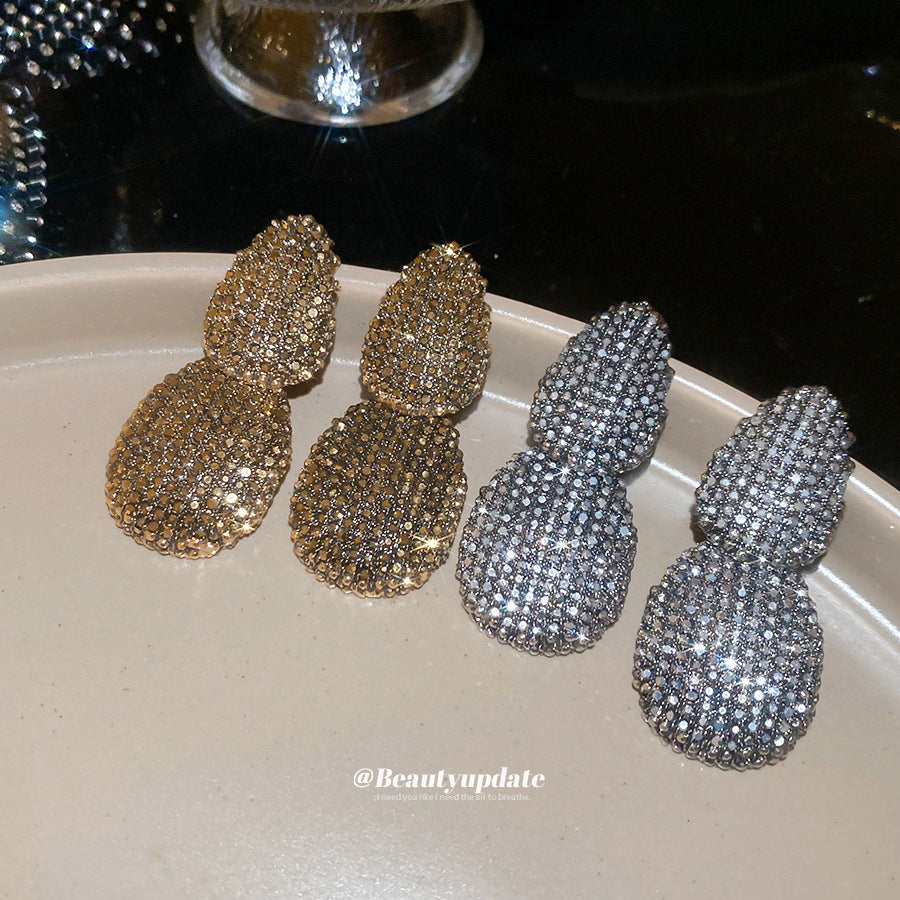 Orecchini a perno ovali geometrici vintage in lega con intarsio di strass da donna
