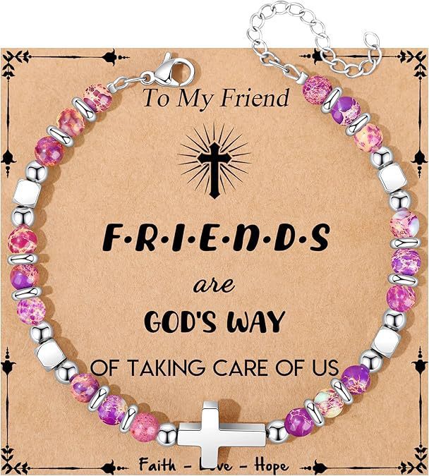 Sweet Geometric Cross Stainless Steel Bracelet with 4mm Amethyst and Amazonite Beads Unisex