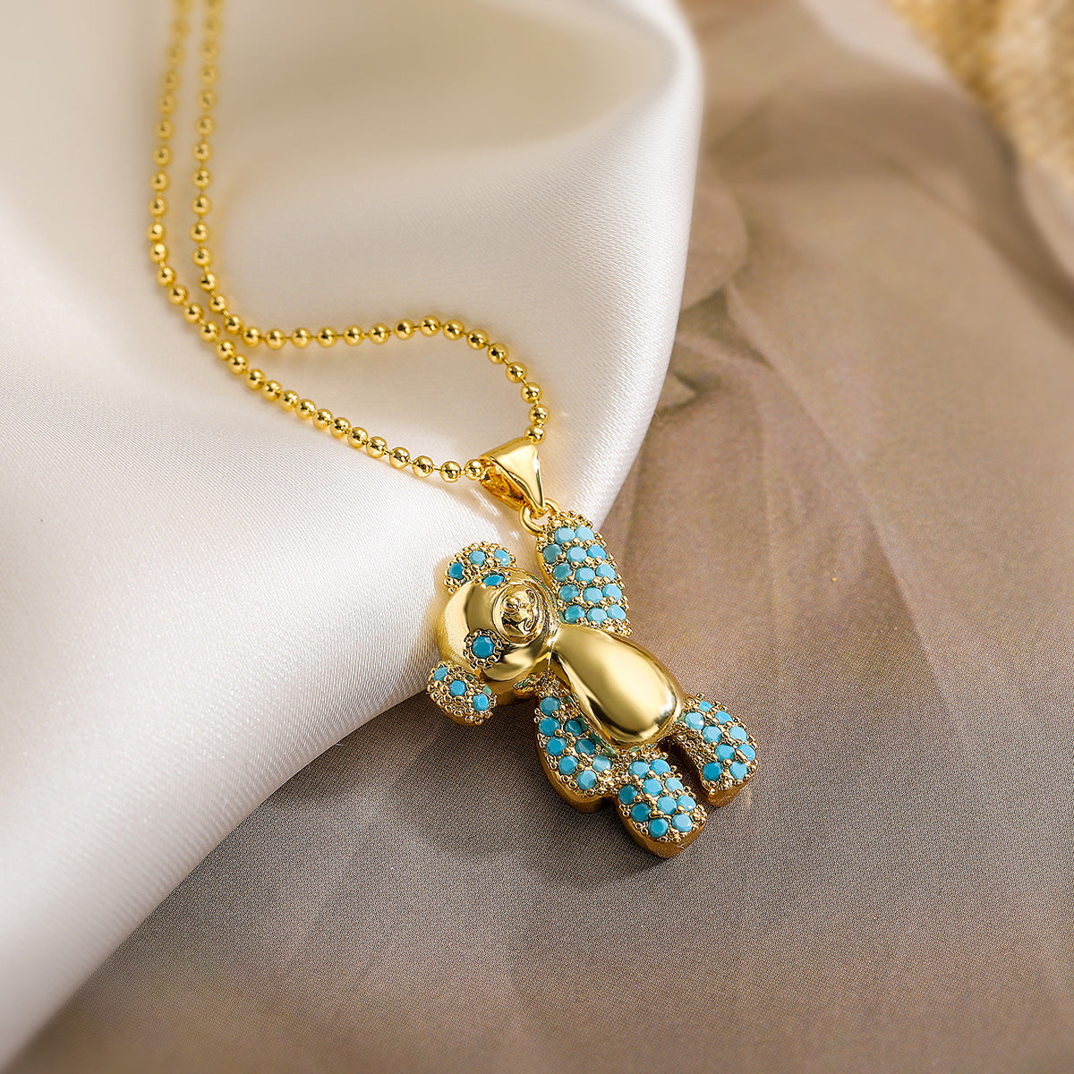 Minimalist Bear-Shaped Copper Pendant Necklace with Real Gold Plating and Zircon Accents for Women