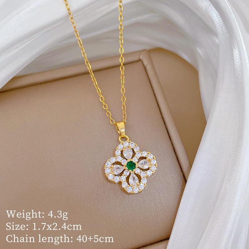 Sweet Minimalist Geometric Titanium Steel Necklace with Cubic Zirconia Brass Pendant for Unisex