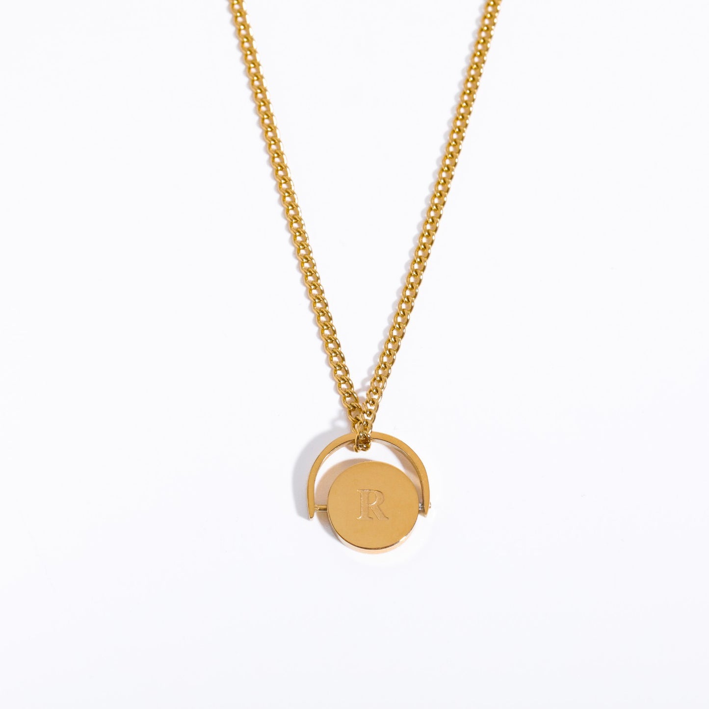Minimalist Letter Shape Titanium Steel Pendant Necklace with Enamel Finish and Oval Stainless Steel Charm on O-Chain for Women