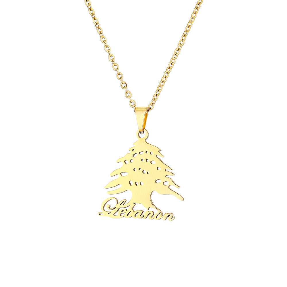Collana con ciondolo a emblema nazionale libanese, geometrica, minimalista, alla moda, in acciaio al titanio placcato, per coppie