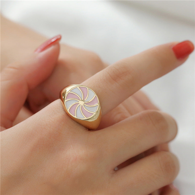 Geometric Drip Oil Gold Plated Brass Ring for Women