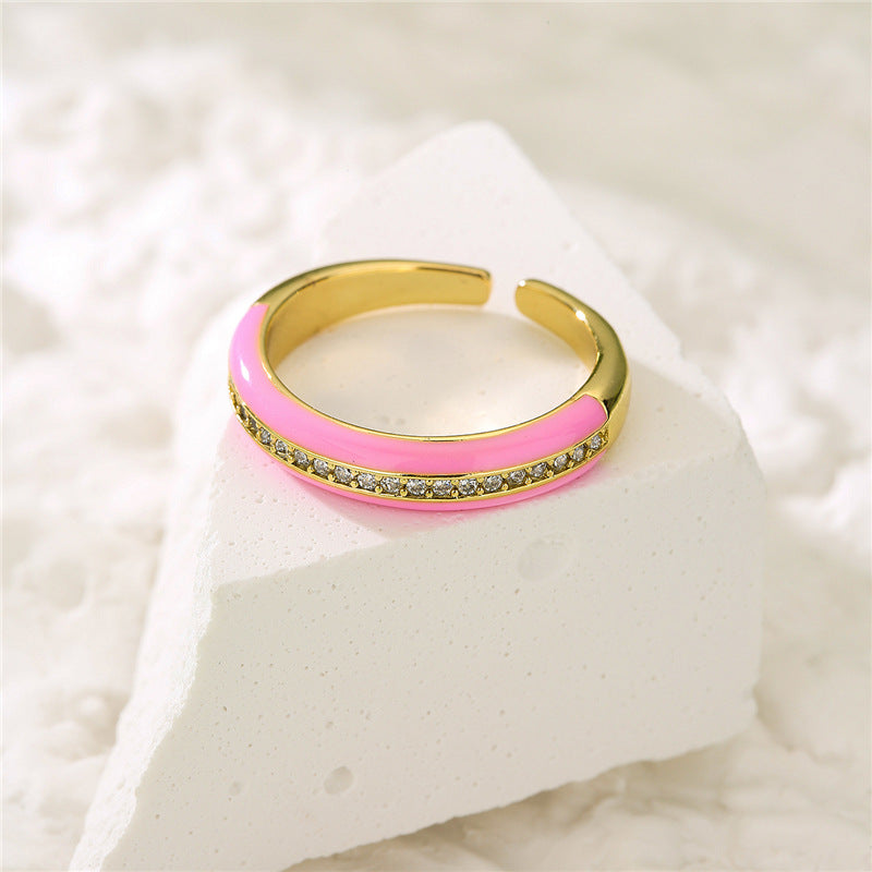 Minimalist Geometric Brass Micro-pave Cubic Zirconia Drip Oil Open Ring for Women
