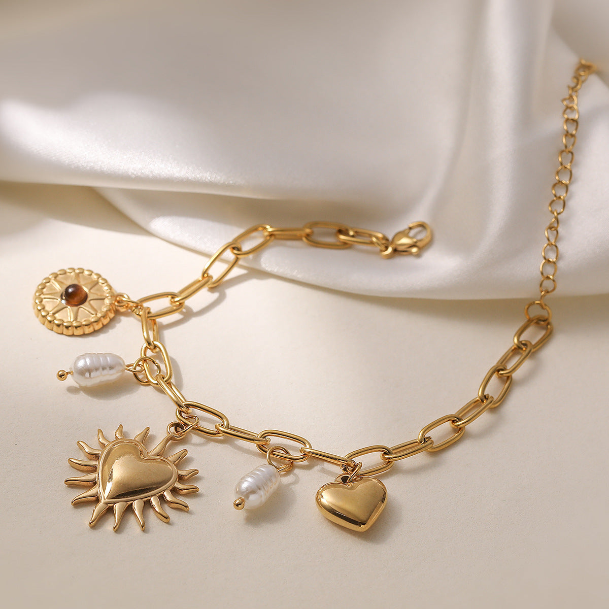 Fashion 18K Gold Plated Heart Geometric Stainless Steel Bracelet for Women