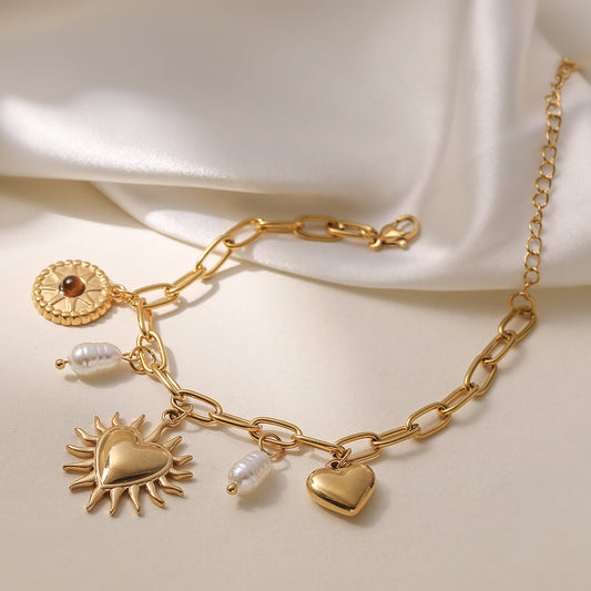 Fashion 18K Gold Plated Heart Geometric Stainless Steel Bracelet for Women