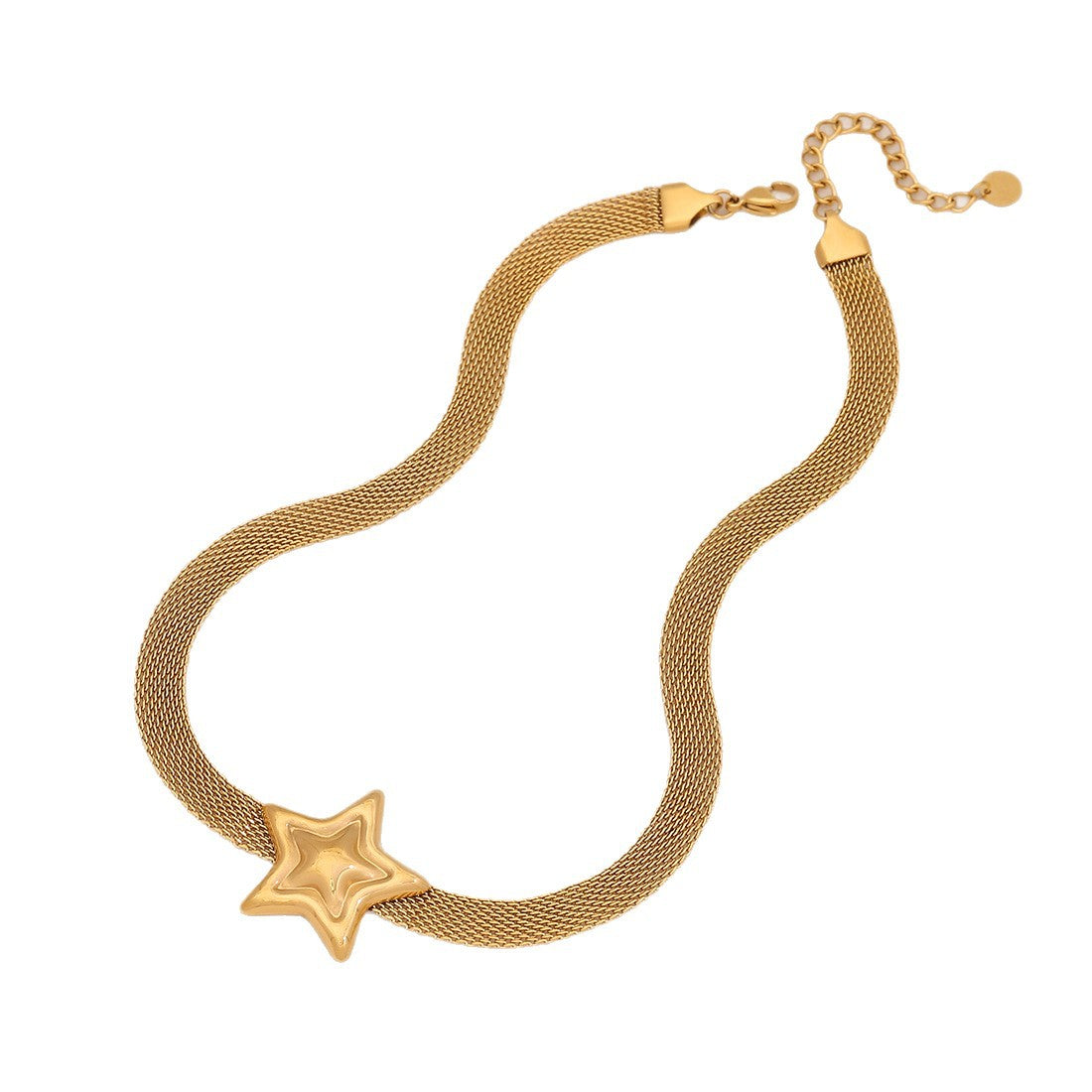 Bold French Mesh Heart and Star Pendant Necklace in Titanium Steel with Plated Finish for Women