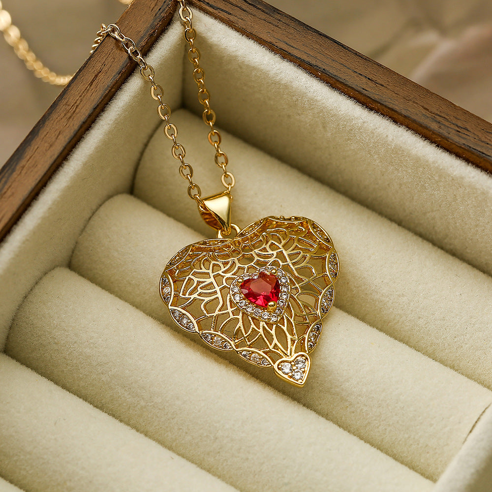 Minimalist Heart-Shaped Copper Pendant Necklace with Gold Plating and Cubic Zirconia for Women