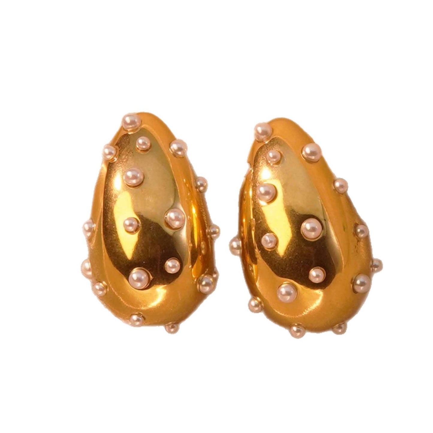 Orecchini di lusso in Acciaio Inossidabile con Perle, Placcati Oro 18K, a Goccia Geometrica, Rotondi e Ovali