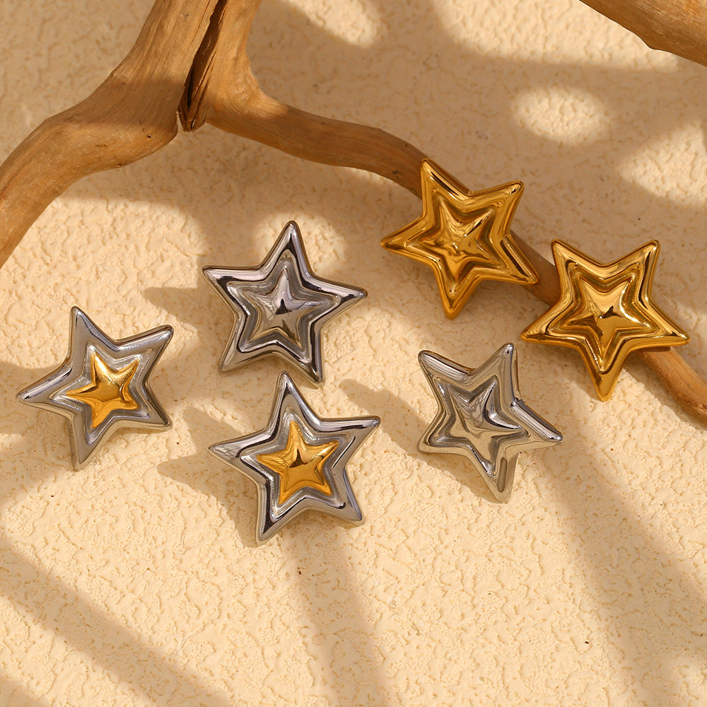 Orecchini a Stella Minimalisti alla Moda in Acciaio Inossidabile Placcati Oro 18K da Donna