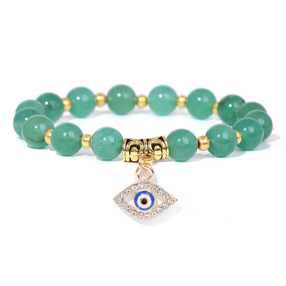 Vintage Minimalist Geometric Agate Beaded Bracelet with Evil Eye Pendant Unisex Jewelry