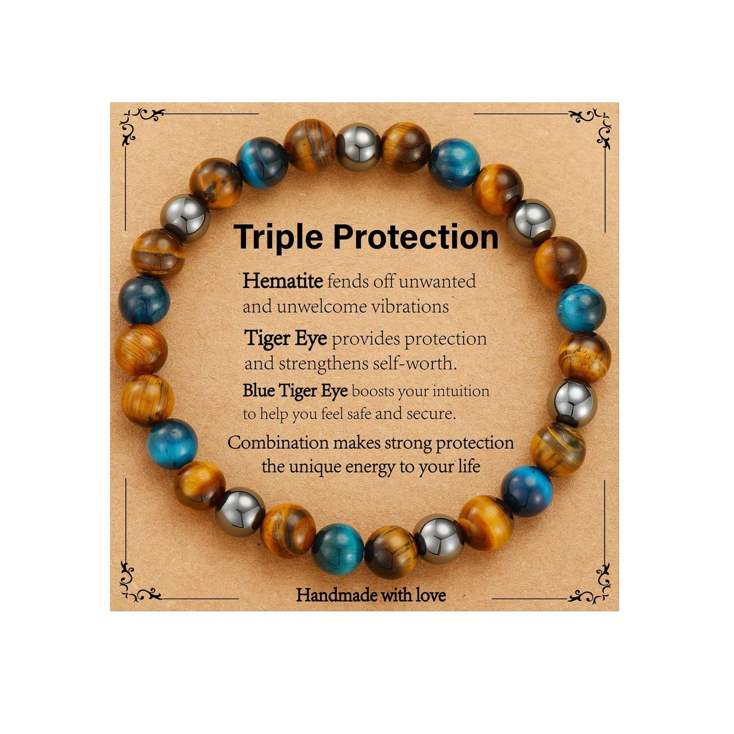 Minimalist 8mm Polished Tiger Eye and Obsidian Beaded Bracelet Unisex Elastic Cord