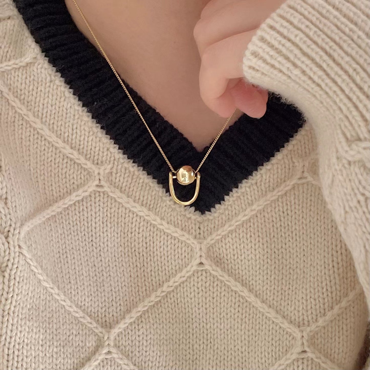 Collar de Cadena de Bolas Redondas de Plata de Ley 925 Minimalista con Baño de Oro y Diseño de Puntos