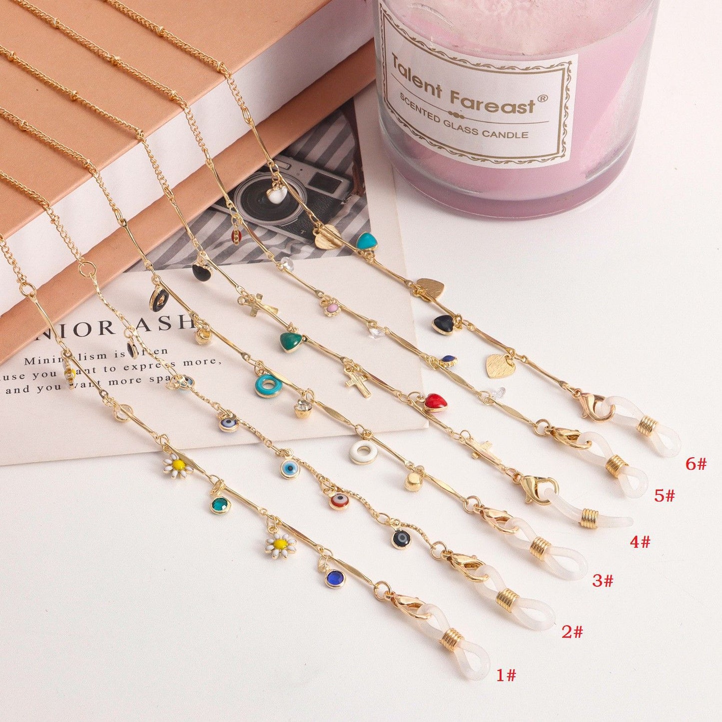 Colorful Drip Oil Heart Geometric Floral Alloy Glasses Chain for Women