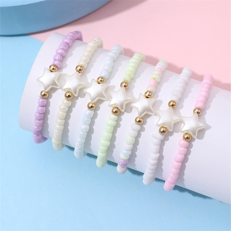 Juego de pulseras de resina plástica con forma de corazón, minimalistas, para niños, hechas a mano con cuentas de colores