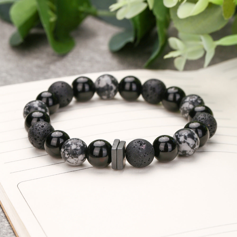 Minimalist Geometric Round Obsidian Tiger Eye Handmade Beaded Bracelet Unisex