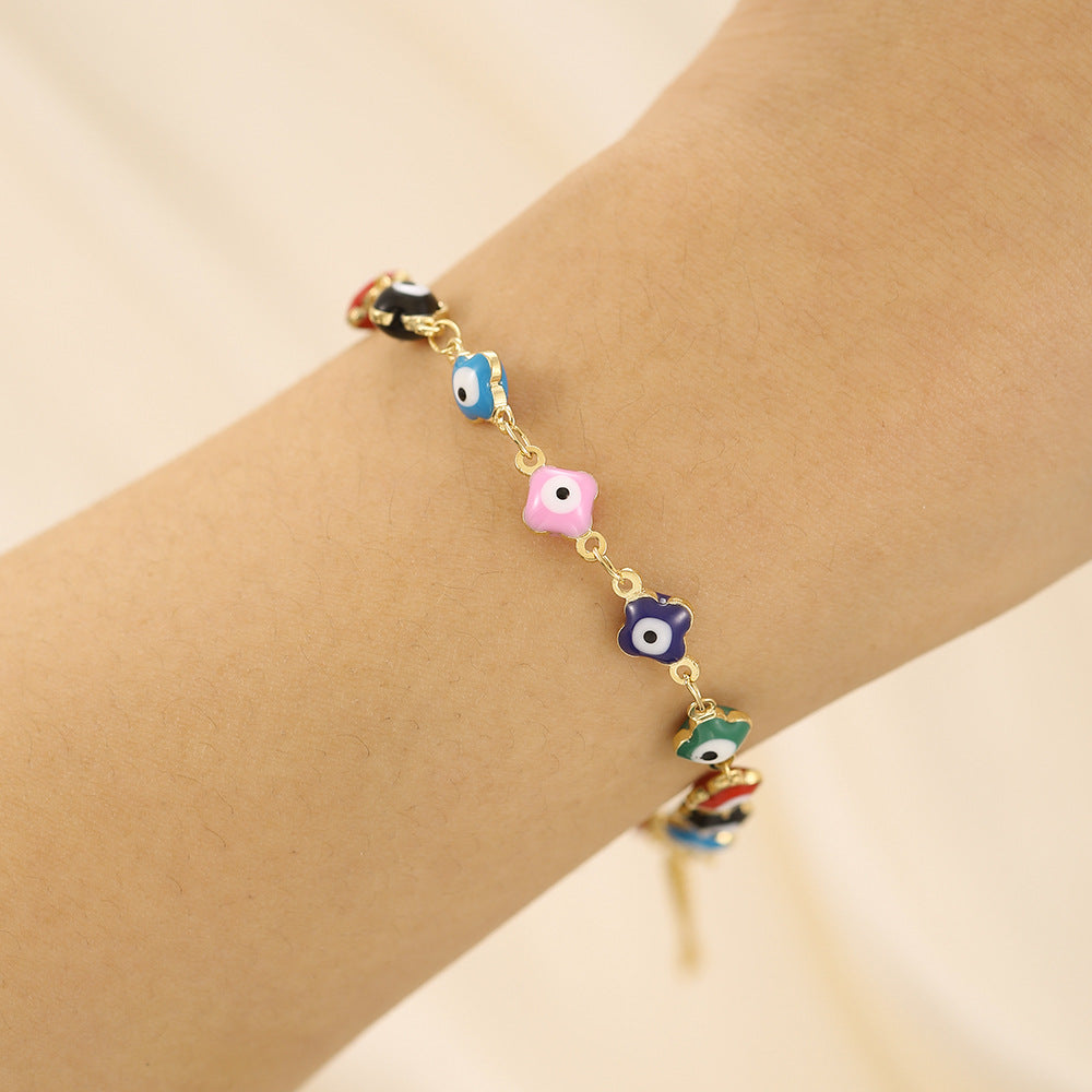 Geometric Round Evil Eye Stainless Steel Bracelet for Women
