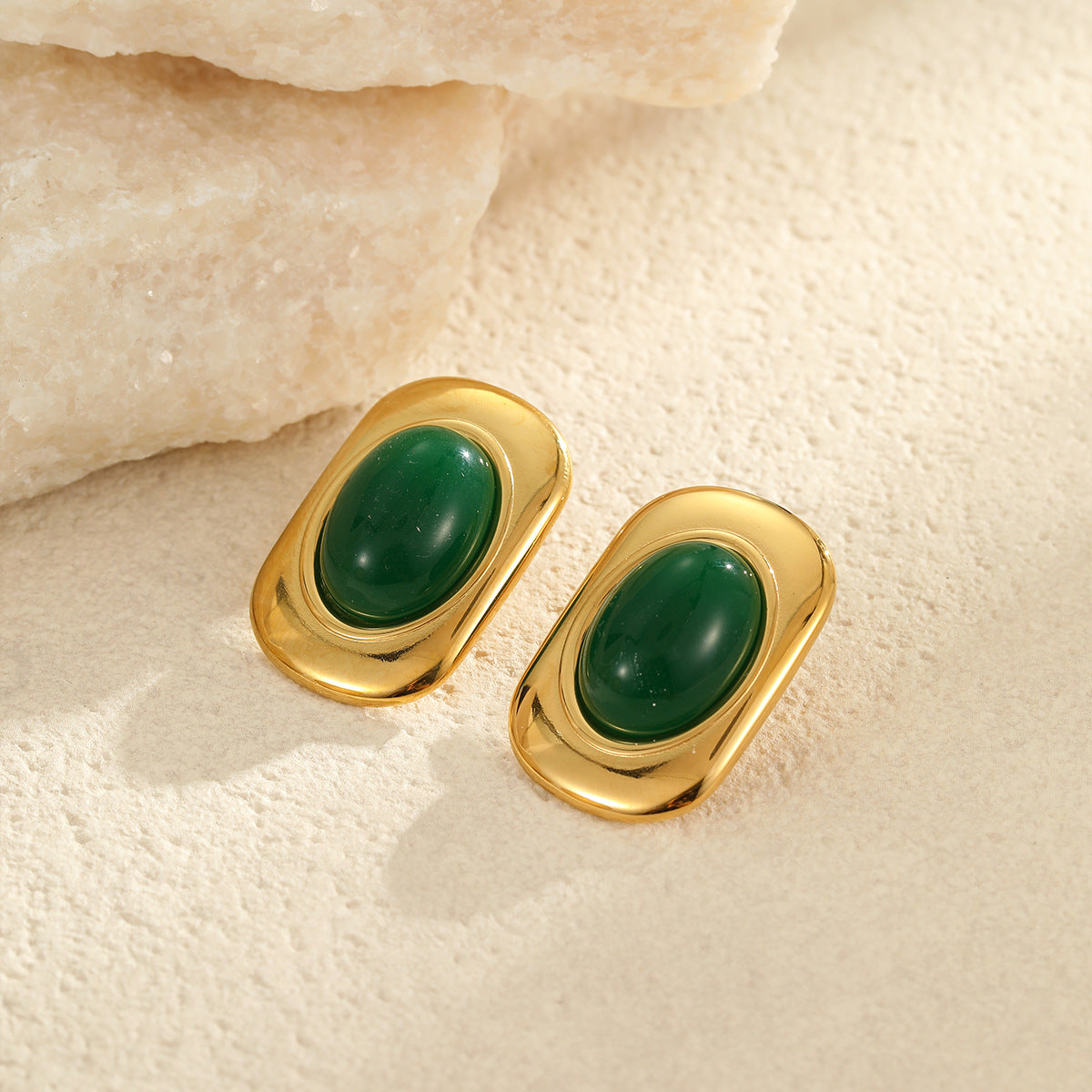 Pendientes de Acero Inoxidable con Diseño Geométrico Ovalado Estilo Vintage Hong Kong para Mujer con Acabado Galvanizado