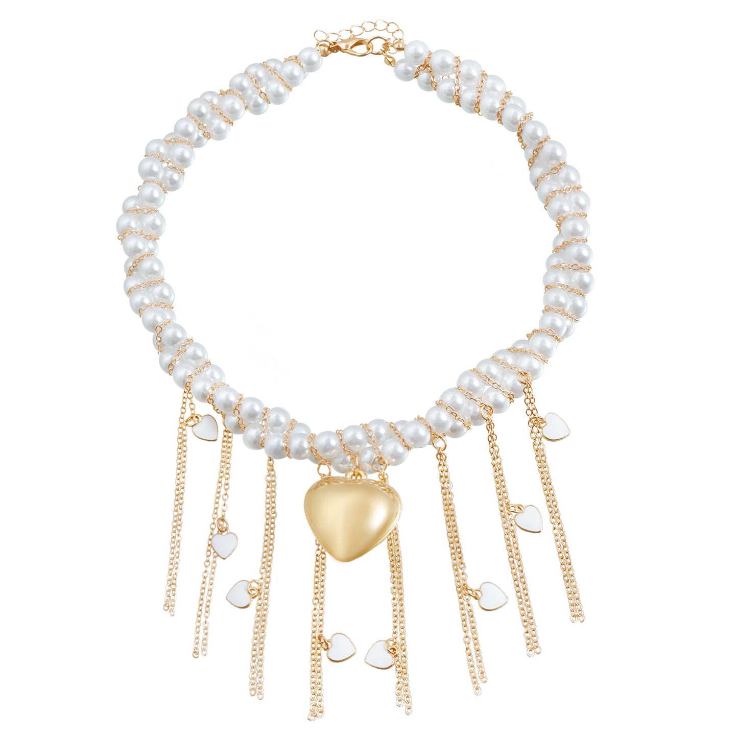 Vintage Style Heart-Shaped Resin Locket Necklace with Gold-Plated Alloy Pendant and Multi-Layer Pearl Accents for Women