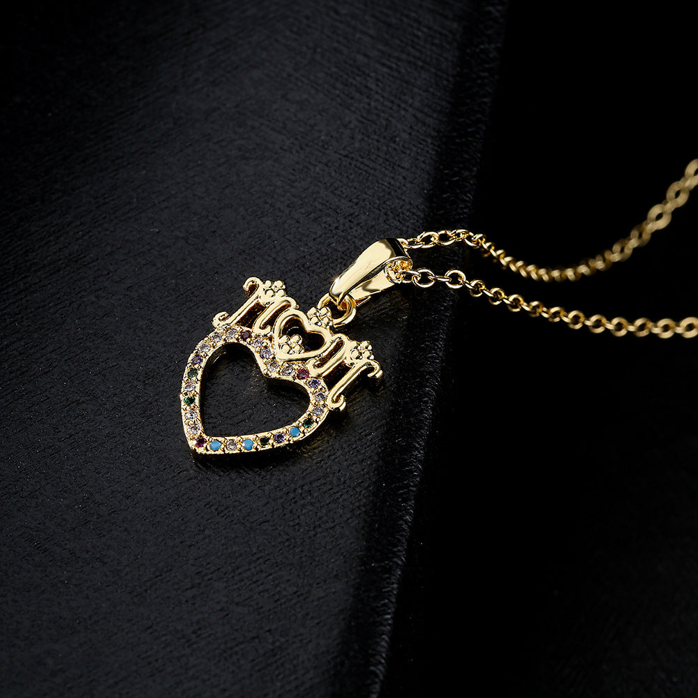 Collana Pendente a Cuore Minimalista in Rame Placcato Oro 18K con Intarsio di Zirconi da Donna
