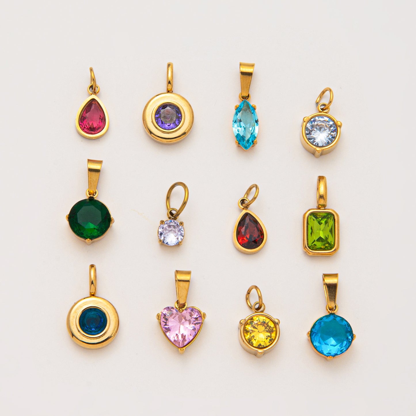 Vintage Geometric Stainless Steel 18K Gold PVD Plated DIY Charm Bar Necklace with 12 Birthstones
