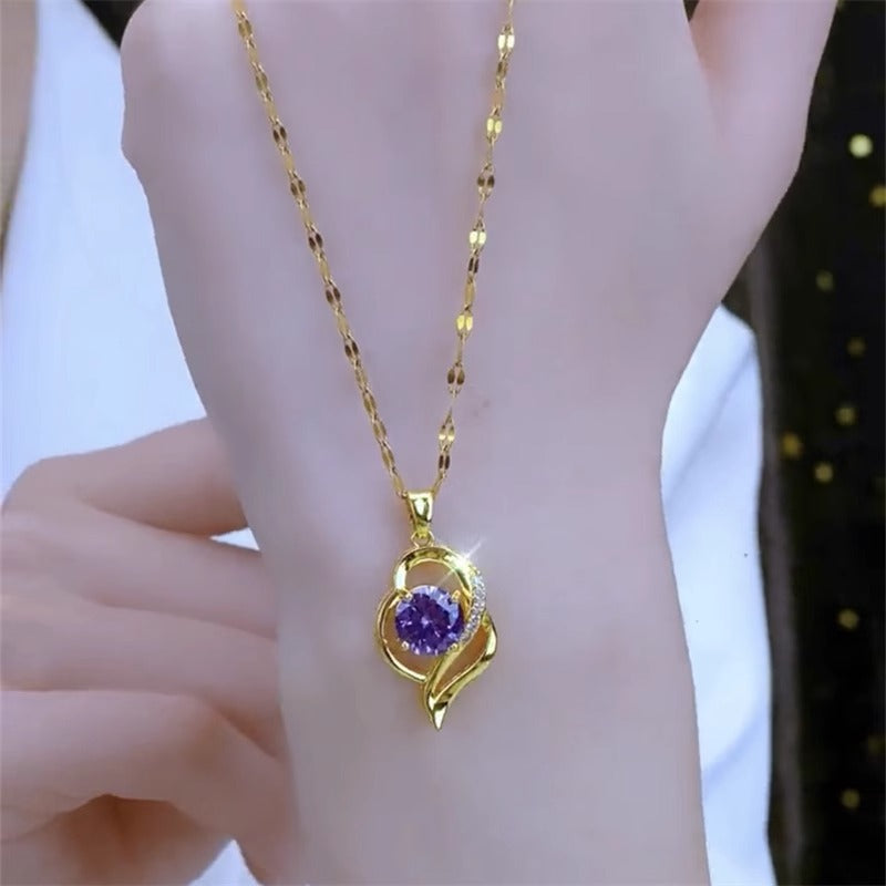 Collana minimalista in acciaio al titanio a forma di cuore con intarsio in strass, finitura placcata, catena a O, gioielli unisex leggeri per clavicola