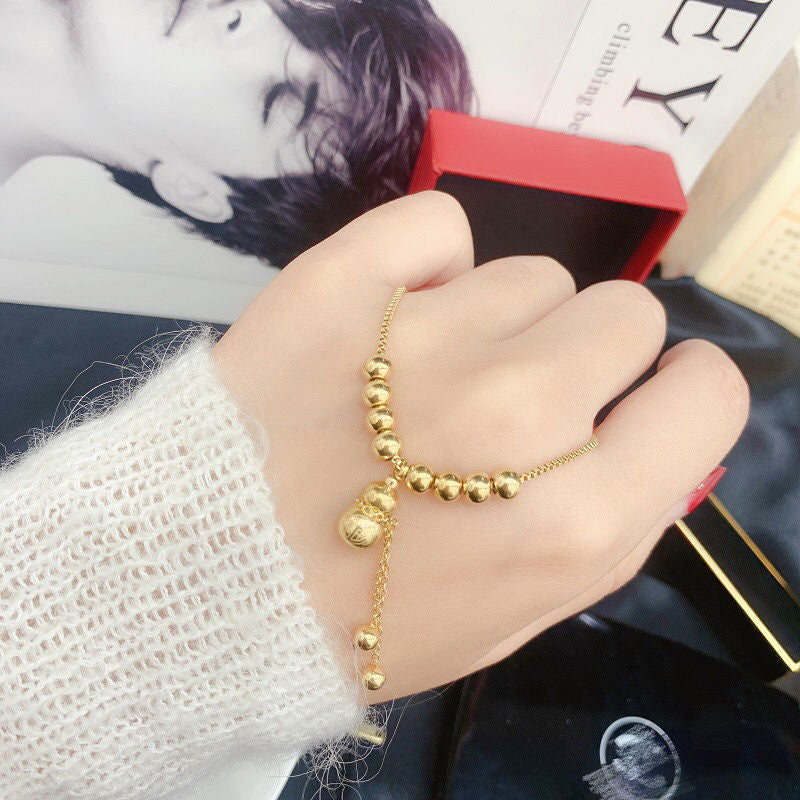 Collana con ciondolo a zucca a perline rotonde con carattere Fu in stile cinese minimalista, in acciaio al titanio placcato oro, unisex