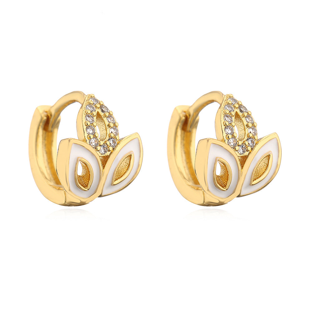 Orecchini a cerchio piccoli geometrici minimalisti da donna con base in rame placcato in oro 18K e zirconi incastonati a smalto