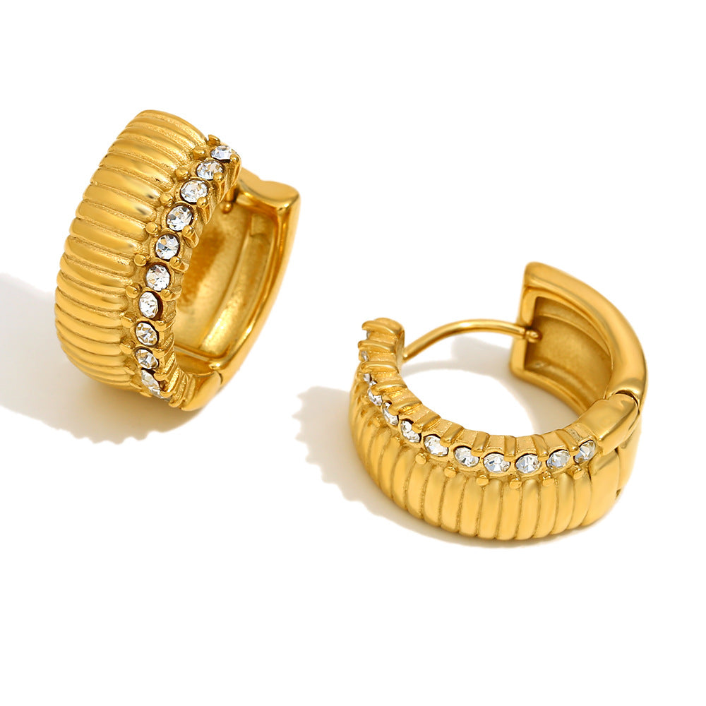 Minimalist Geometric Stainless Steel Earrings with 18K Gold Plating and Zircon Accent Studs