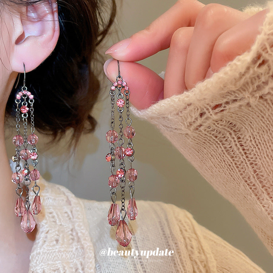 Pendientes Elegantes de Borla con Incrustaciones de Diamantes de Imitación en Forma Geométrica para Mujer, Joyería de Oreja de Lujo Ligera de Estilo Minimalista de Moda