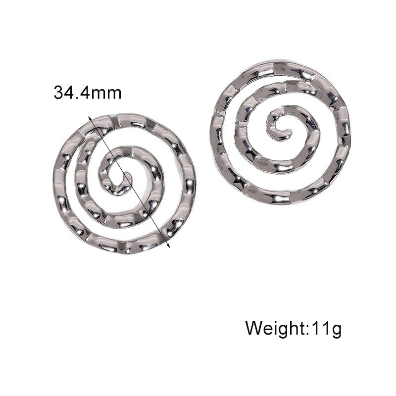 Minimalist 18K Gold Plated Round Stainless Steel Earrings with Spiral Pattern